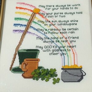 St. Patrick's Day Cross Stitch Pot of Gold Rainbow Wall Art